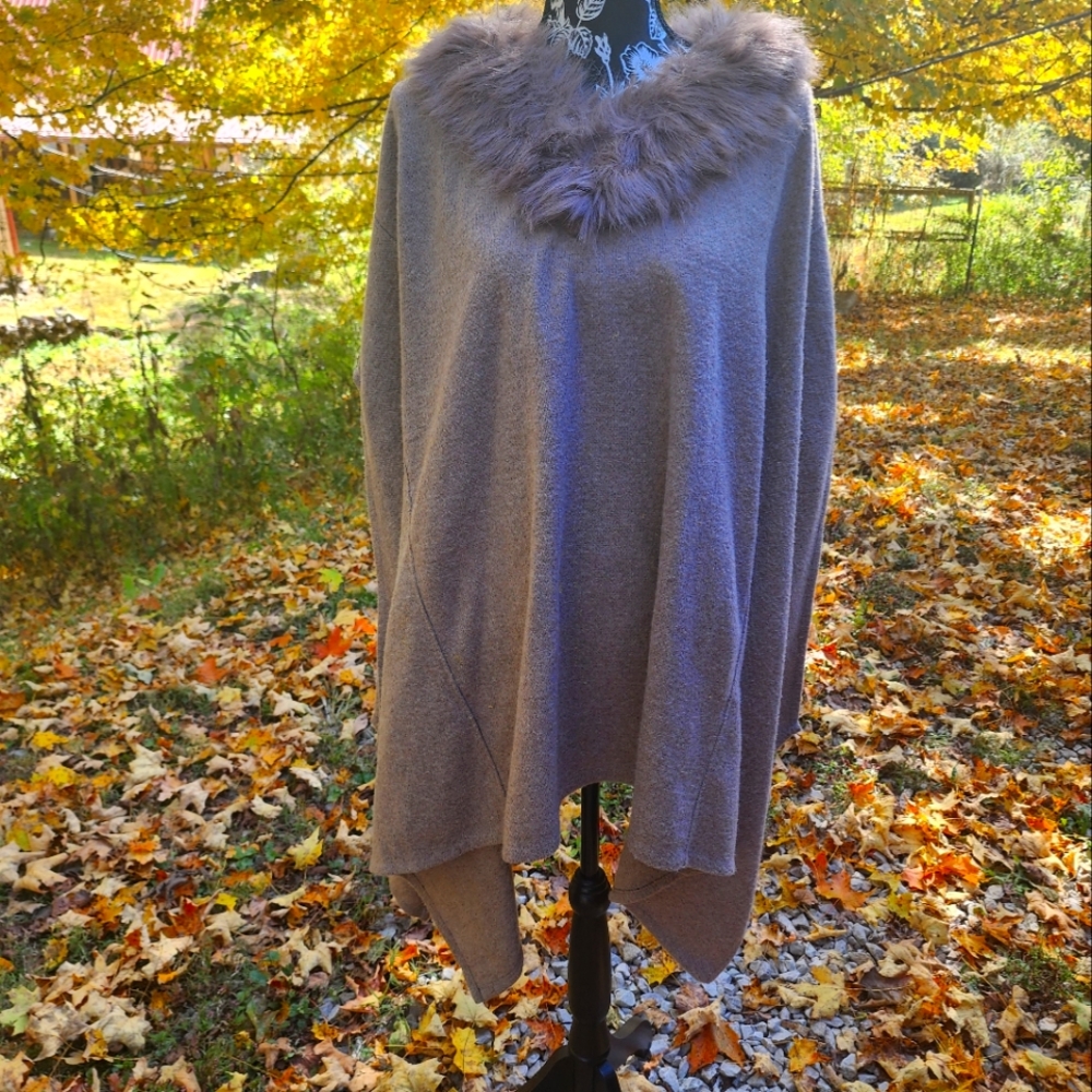 Fur Trimmed Poncho